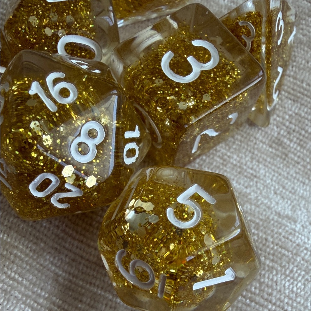 Gold Glitter RPG Dice Set - Picture 2 of 5